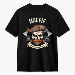 ScotsTee Shop Scottish MacFie Ancient Crest Tartan T-shirt Alba Skull Style