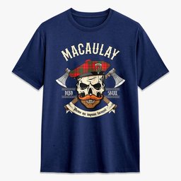 ScotsTee Shop Scottish MacAulay Modern Crest Tartan T-shirt Alba Skull Style