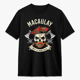 ScotsTee Shop Scottish MacAulay Modern Crest Tartan T-shirt Alba Skull Style