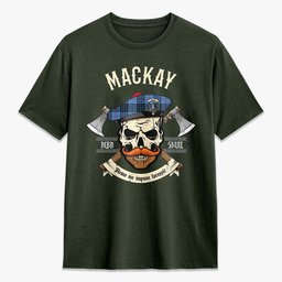 ScotsTee Shop Scottish MacKay Blue Crest Tartan T-shirt Alba Skull Style