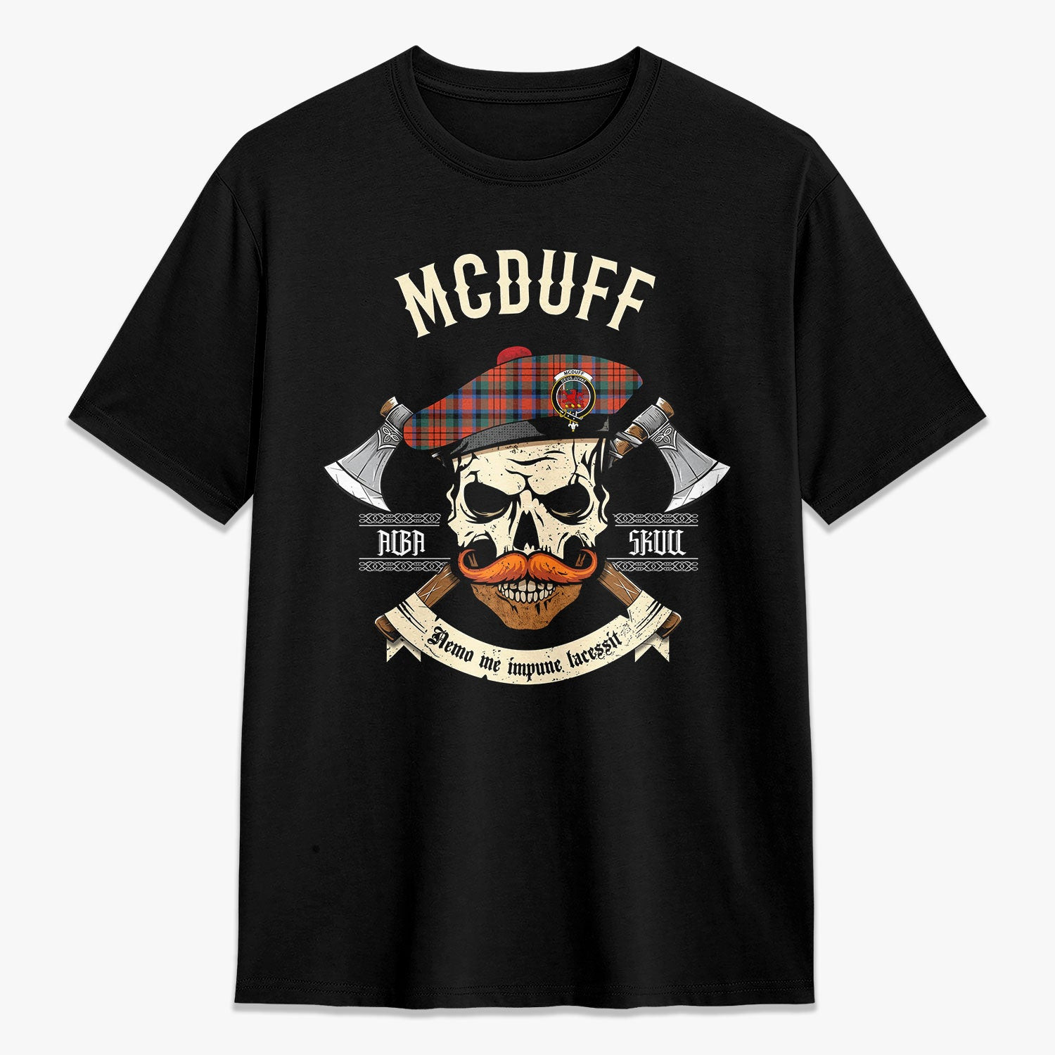 ScotsTee Shop Scottish McDuff Ancient Crest Tartan T-shirt Alba Skull Style