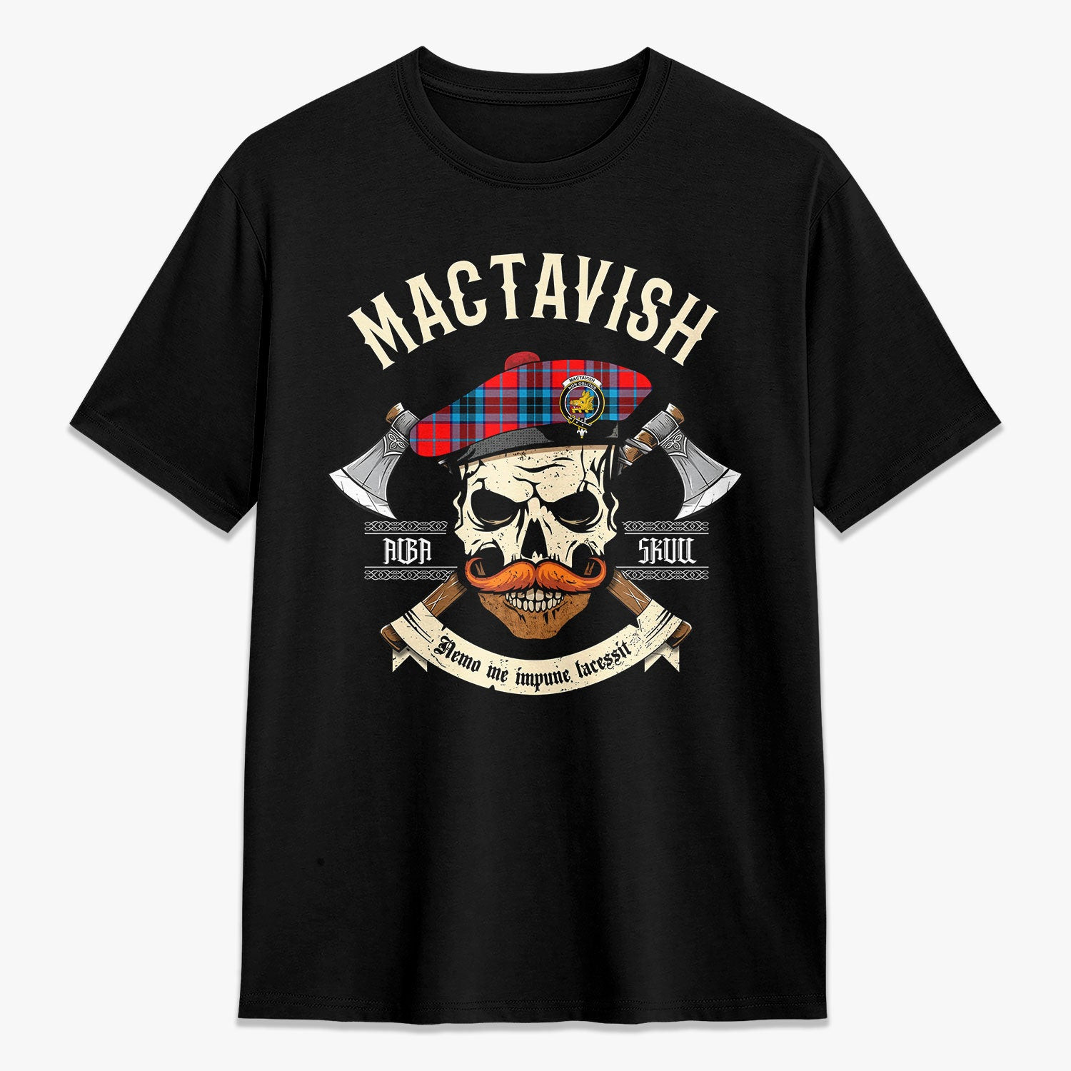 ScotsTee Shop Scottish MacTavish Modern Crest Tartan T-shirt Alba Skull Style