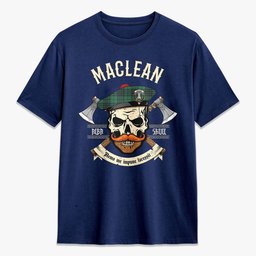 ScotsTee Shop Scottish MacLean Hunting Ancient Crest Tartan T-shirt Alba Skull Style