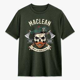 ScotsTee Shop Scottish MacLean Hunting Ancient Crest Tartan T-shirt Alba Skull Style