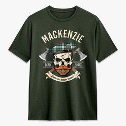 ScotsTee Shop Scottish MacKenzie Dress Modern Crest Tartan T-shirt Alba Skull Style