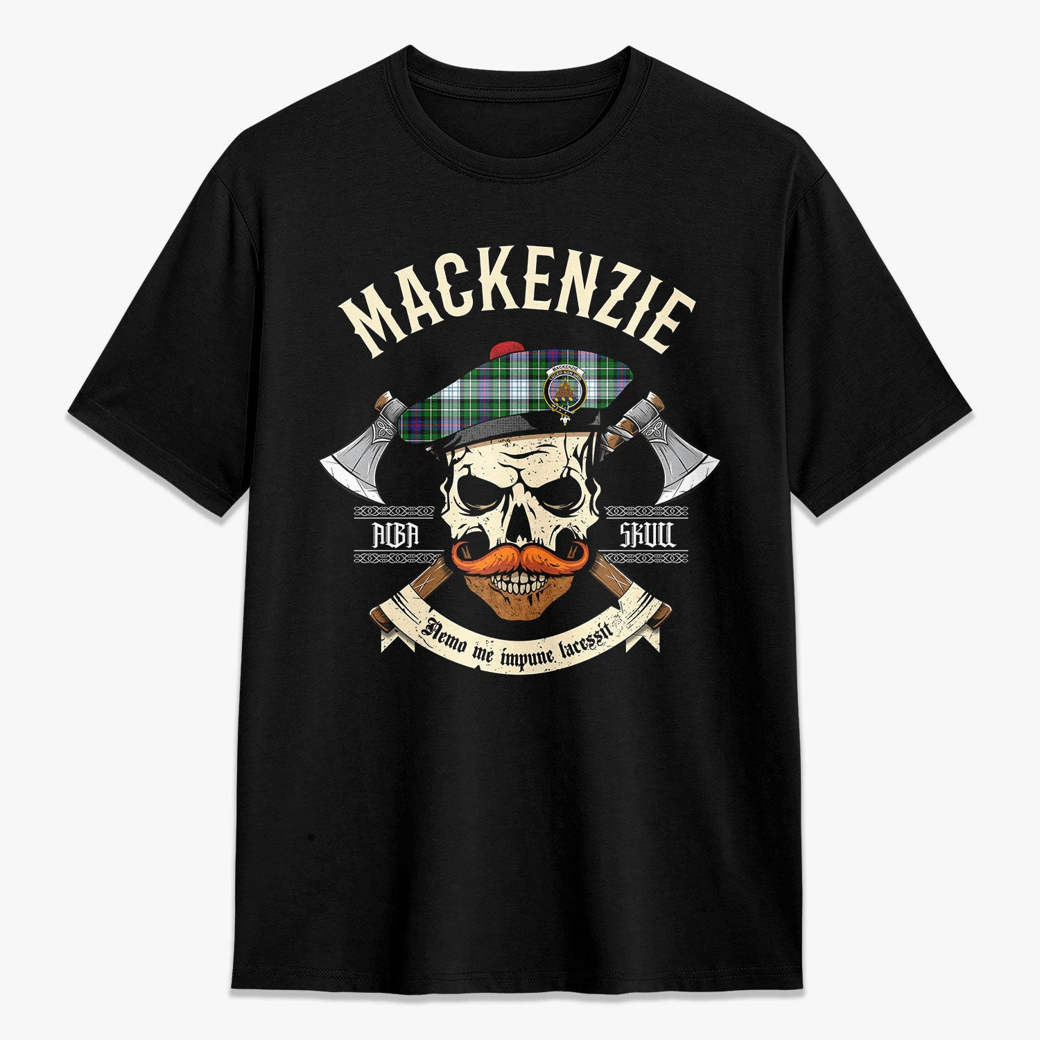 ScotsTee Shop Scottish MacKenzie Dress Modern Crest Tartan T-shirt Alba Skull Style