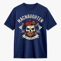 ScotsTee Shop Scottish MacNaughten Crest Tartan T-shirt Alba Skull Style