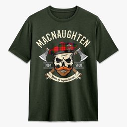 ScotsTee Shop Scottish MacNaughten Crest Tartan T-shirt Alba Skull Style