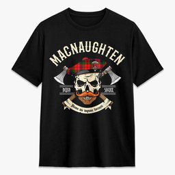 ScotsTee Shop Scottish MacNaughten Crest Tartan T-shirt Alba Skull Style