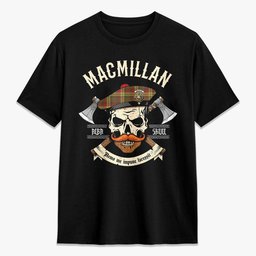 ScotsTee Shop Scottish MacMillan Old Weathered Crest Tartan T-shirt Alba Skull Style