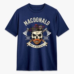 ScotsTee Shop Scottish MacDonald Modern Crest Tartan T-shirt Alba Skull Style