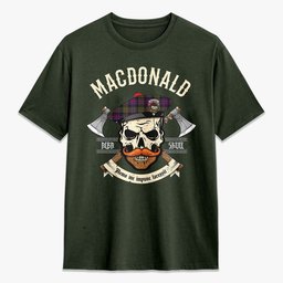 ScotsTee Shop Scottish MacDonald Modern Crest Tartan T-shirt Alba Skull Style