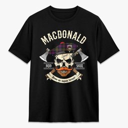 ScotsTee Shop Scottish MacDonald Modern Crest Tartan T-shirt Alba Skull Style