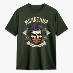 ScotsTee Shop Scottish McArthur - Milton Crest Tartan T-shirt Alba Skull Style
