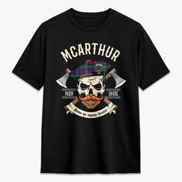 ScotsTee Shop Scottish McArthur - Milton Crest Tartan T-shirt Alba Skull Style