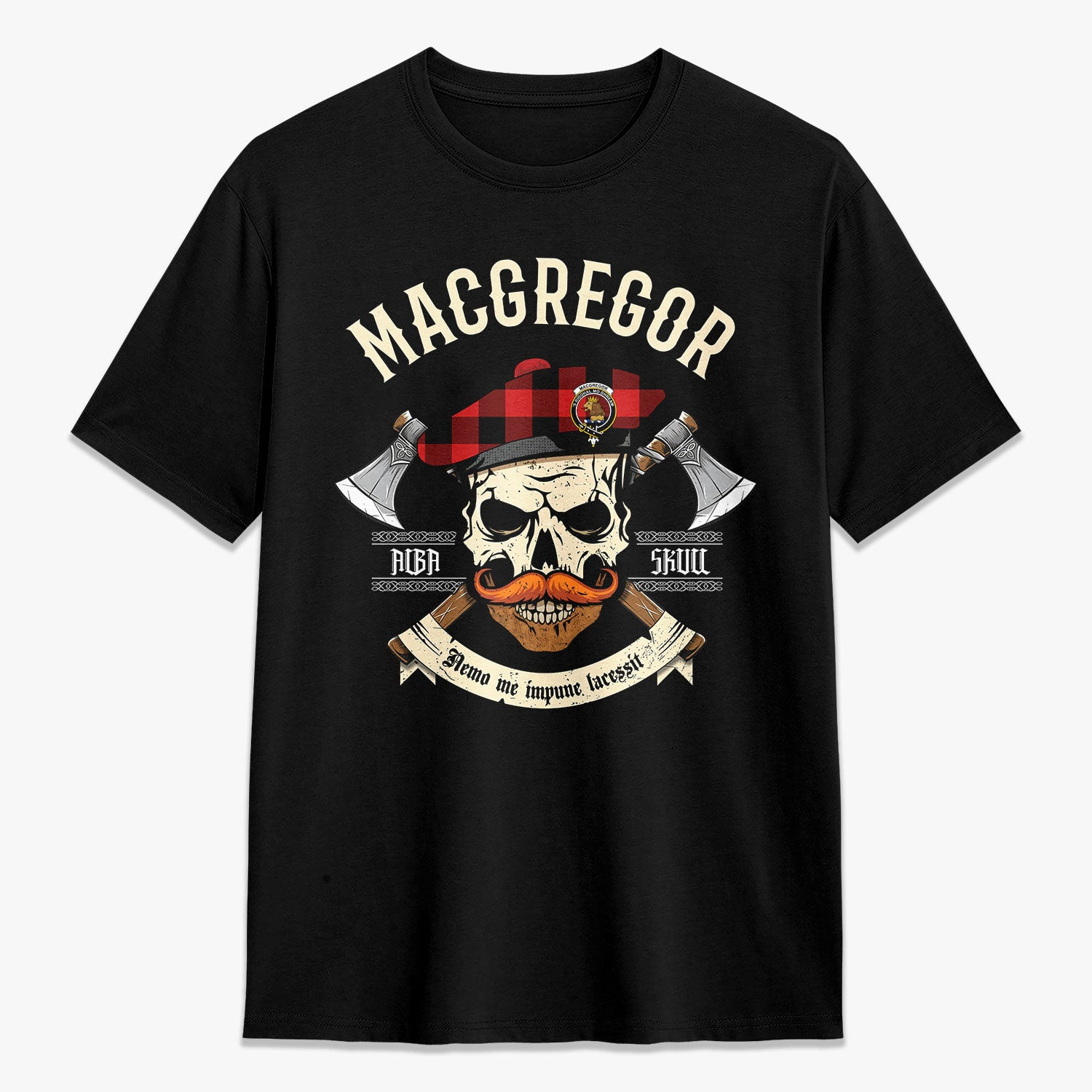 ScotsTee Shop Scottish MacGregor Rob Roy Modern Crest Tartan T-shirt Alba Skull Style