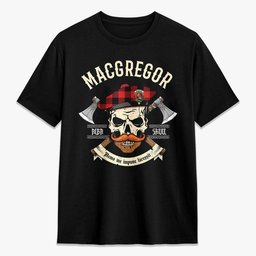 ScotsTee Shop Scottish MacGregor Rob Roy Modern Crest Tartan T-shirt Alba Skull Style