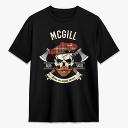 ScotsTee Shop Scottish McGill Modern Crest Tartan T-shirt Alba Skull Style