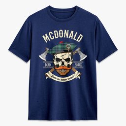 ScotsTee Shop Scottish McDonald of the Isles Hunting Ancient Crest Tartan T-shirt Alba Skull Style