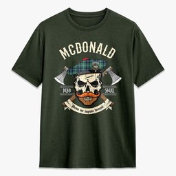 ScotsTee Shop Scottish McDonald of the Isles Hunting Ancient Crest Tartan T-shirt Alba Skull Style