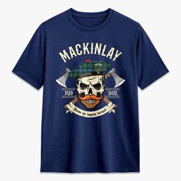 ScotsTee Shop Scottish MacKinlay Ancient Crest Tartan T-shirt Alba Skull Style