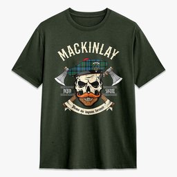 ScotsTee Shop Scottish MacKinlay Ancient Crest Tartan T-shirt Alba Skull Style