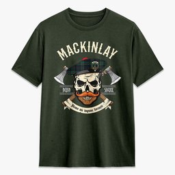 ScotsTee Shop Scottish MacKinlay Modern Crest Tartan T-shirt Alba Skull Style