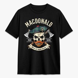 ScotsTee Shop Scottish MacDonald of the Isles Hunting Ancient Crest Tartan T-shirt Alba Skull Style
