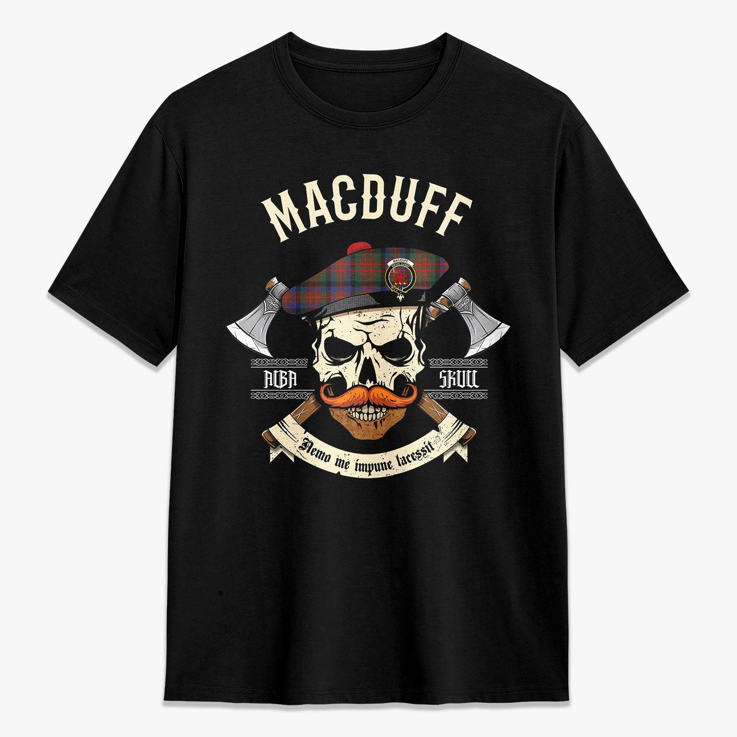 ScotsTee Shop Scottish MacDuff Hunting Modern Crest Tartan T-shirt Alba Skull Style
