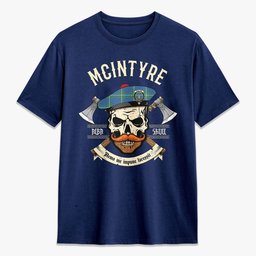 ScotsTee Shop Scottish McIntyre Hunting Ancient Crest Tartan T-shirt Alba Skull Style