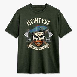 ScotsTee Shop Scottish McIntyre Hunting Ancient Crest Tartan T-shirt Alba Skull Style