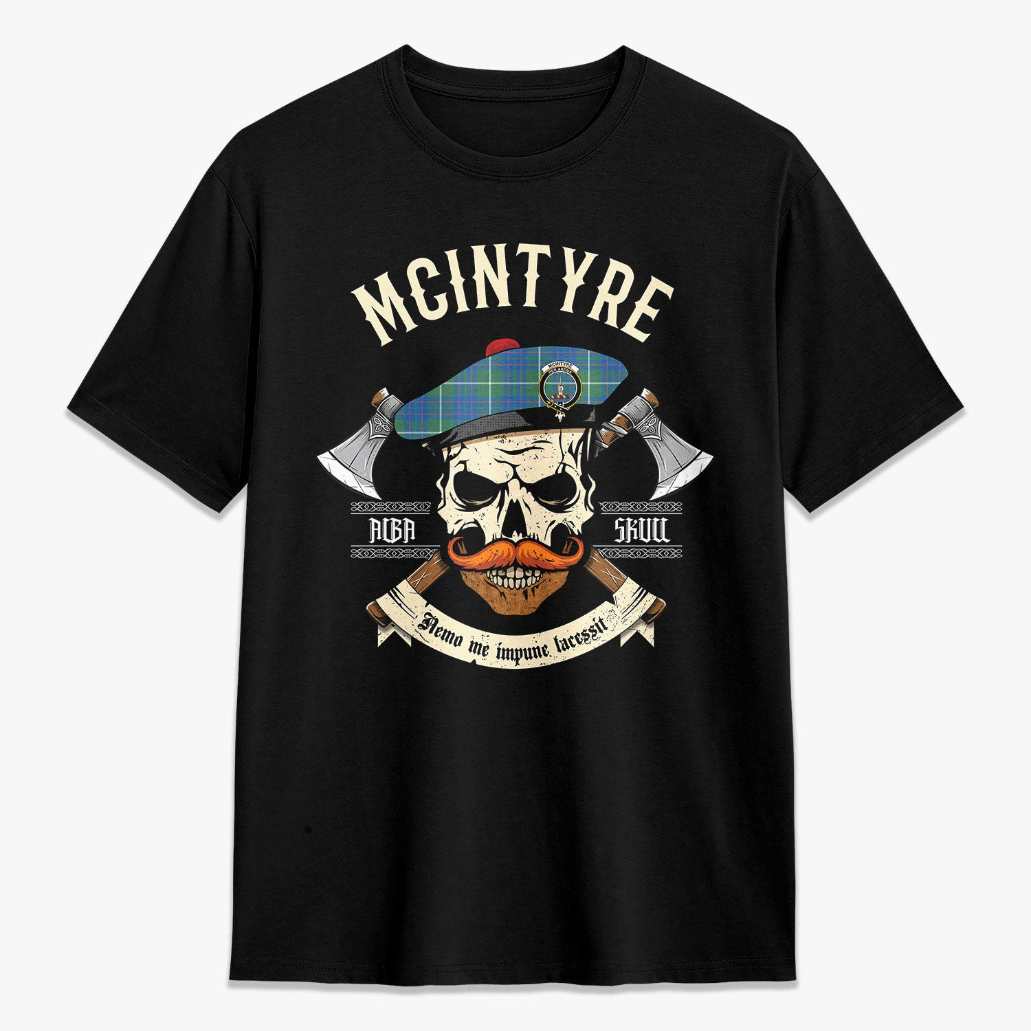 ScotsTee Shop Scottish McIntyre Hunting Ancient Crest Tartan T-shirt Alba Skull Style