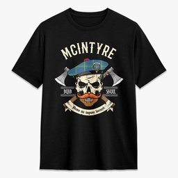 ScotsTee Shop Scottish McIntyre Hunting Ancient Crest Tartan T-shirt Alba Skull Style