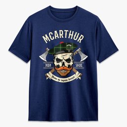 ScotsTee Shop Scottish McArthur Modern Crest Tartan T-shirt Alba Skull Style