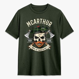 ScotsTee Shop Scottish McArthur Modern Crest Tartan T-shirt Alba Skull Style