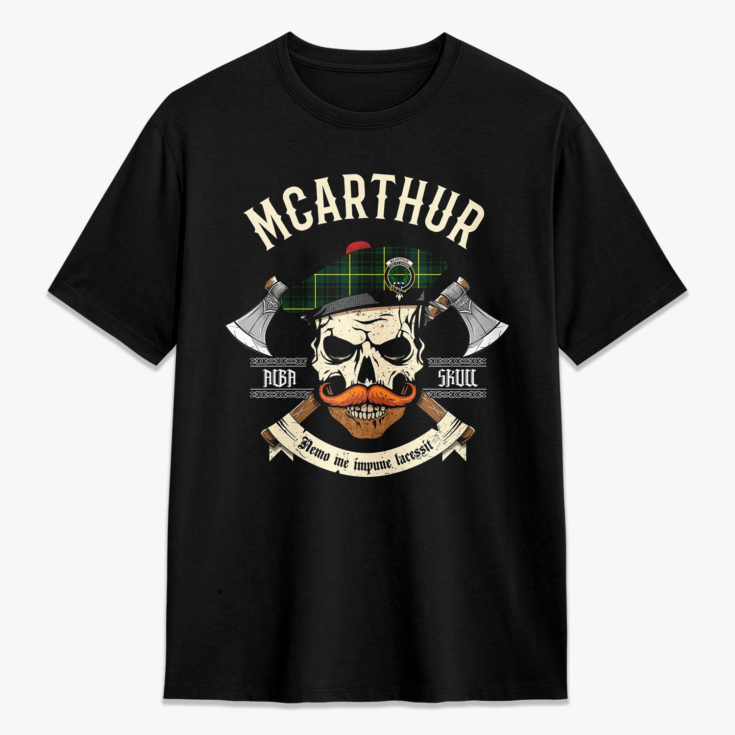 ScotsTee Shop Scottish McArthur Modern Crest Tartan T-shirt Alba Skull Style