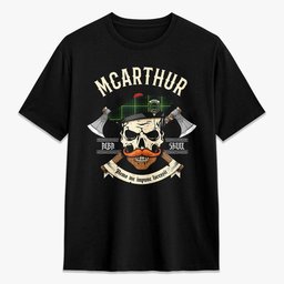 ScotsTee Shop Scottish McArthur Modern Crest Tartan T-shirt Alba Skull Style