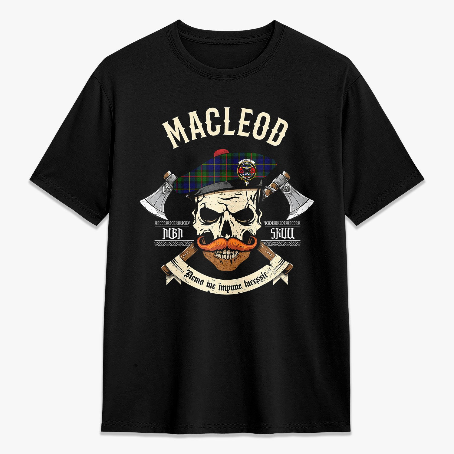 ScotsTee Shop Scottish MacLeod of Harris Modern Crest Tartan T-shirt Alba Skull Style