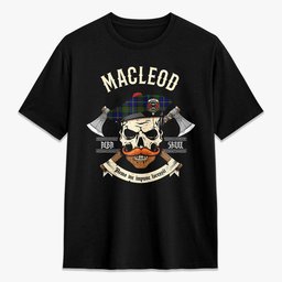 ScotsTee Shop Scottish MacLeod of Harris Modern Crest Tartan T-shirt Alba Skull Style