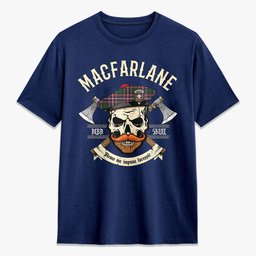 ScotsTee Shop Scottish MacFarlane Hunting Modern Crest Tartan T-shirt Alba Skull Style