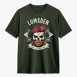 ScotsTee Shop Scottish Lumsden Modern Crest Tartan T-shirt Alba Skull Style