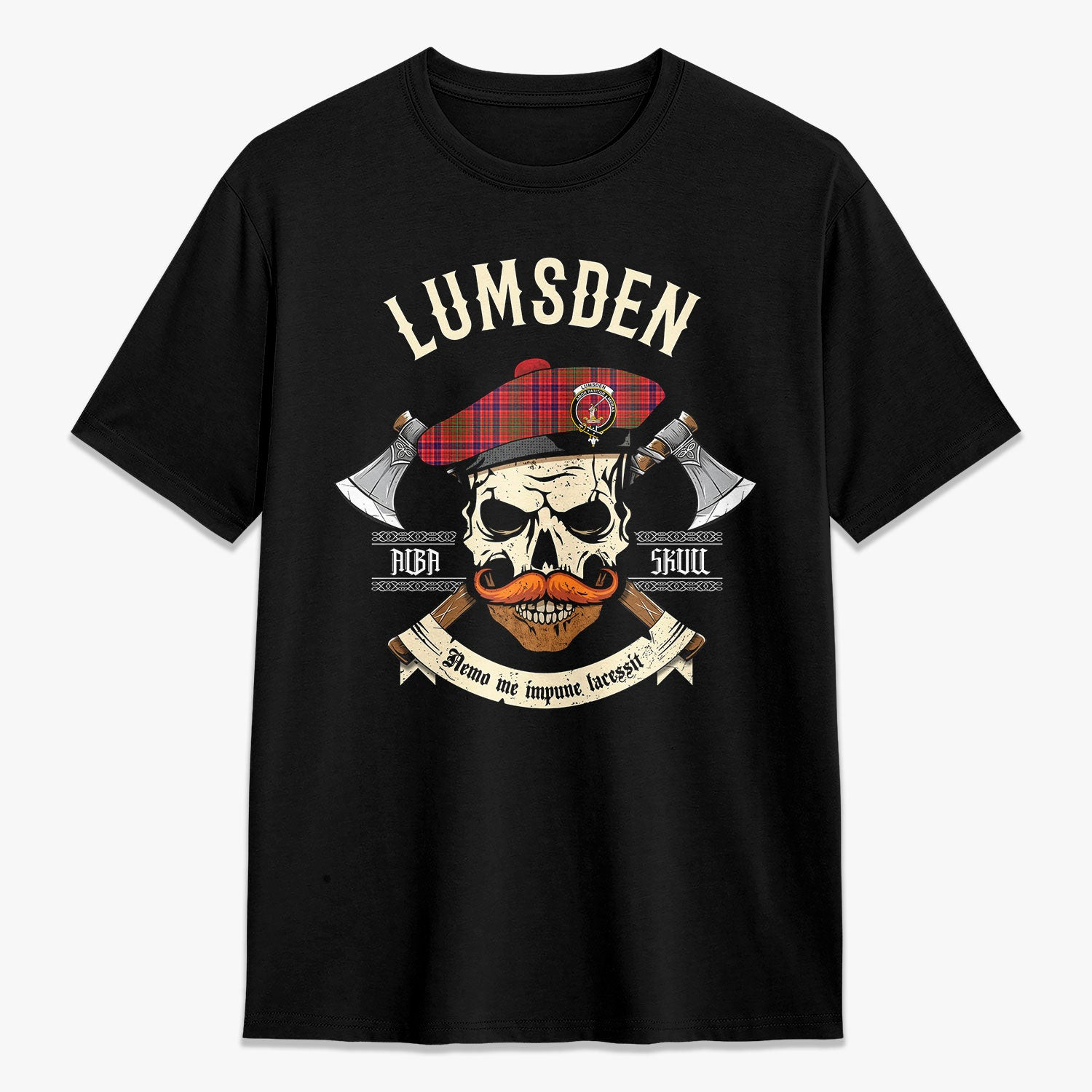 ScotsTee Shop Scottish Lumsden Modern Crest Tartan T-shirt Alba Skull Style