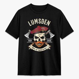 ScotsTee Shop Scottish Lumsden Modern Crest Tartan T-shirt Alba Skull Style