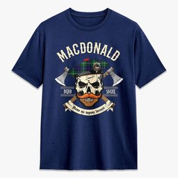 ScotsTee Shop Scottish MacDonald of the Isles Hunting Modern Crest Tartan T-shirt Alba Skull Style