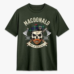 ScotsTee Shop Scottish MacDonald of the Isles Hunting Modern Crest Tartan T-shirt Alba Skull Style
