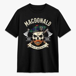 ScotsTee Shop Scottish MacDonald of the Isles Hunting Modern Crest Tartan T-shirt Alba Skull Style