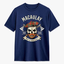 ScotsTee Shop Scottish MacAulay Ancient Crest Tartan T-shirt Alba Skull Style
