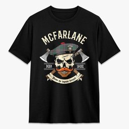 ScotsTee Shop Scottish McFarlane Hunting Ancient Crest Tartan T-shirt Alba Skull Style