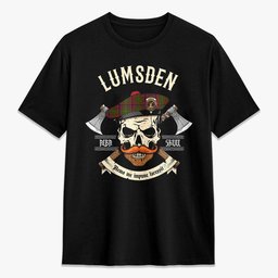 ScotsTee Shop Scottish Lumsden Crest Tartan T-shirt Alba Skull Style