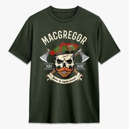 ScotsTee Shop Scottish MacGregor Modern Crest Tartan T-shirt Alba Skull Style